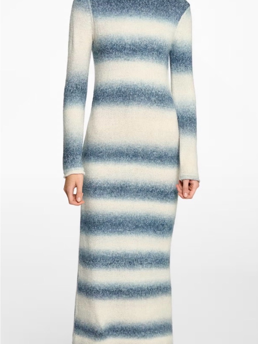 Mango Striped Blue and Cream Long Sleeve Knit Dress